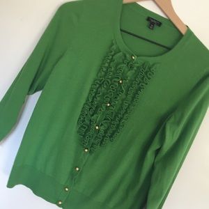 Talbots | Green Ruffle Button Cardigan | Size M